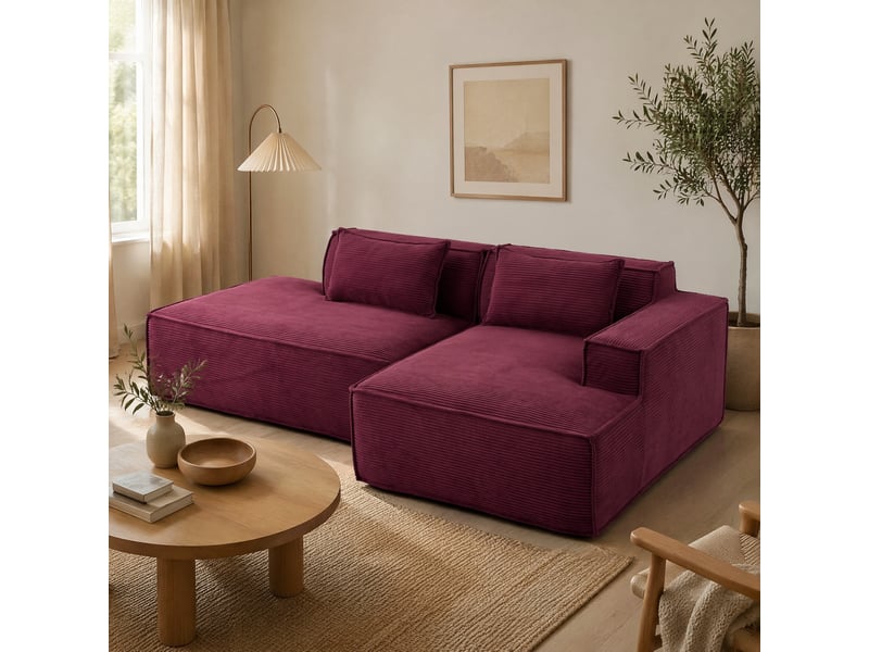  Canapé d'angle 2 pl 233x129x70cm, pour salon, mousse haute densité, assise ressorts ensachés, coussins, polyester, rouge  - Conforama B