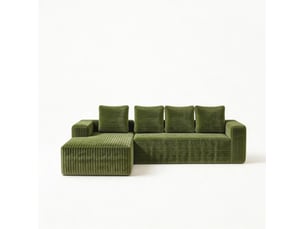Canapé d'angle modulaire 4 places avec méridienne réversible sans montage en velours côtelé vert