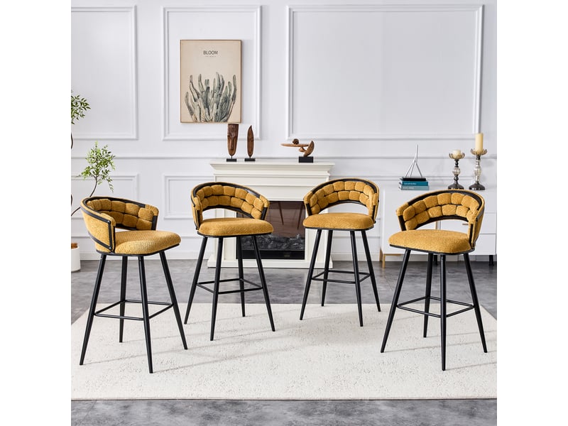  Lot de 4 tabourets de bar velours jaune avec pieds en métal noir, hauteur 98.5 cm, design moderne  - Conforama W
