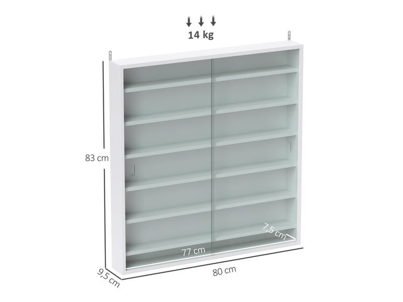  Vitrine pour collection vitrine murale 80 x 9,5 x 83 cm 6 étagères réglables en hauteur 2 portes coulissantes en verre  - Conforama E
