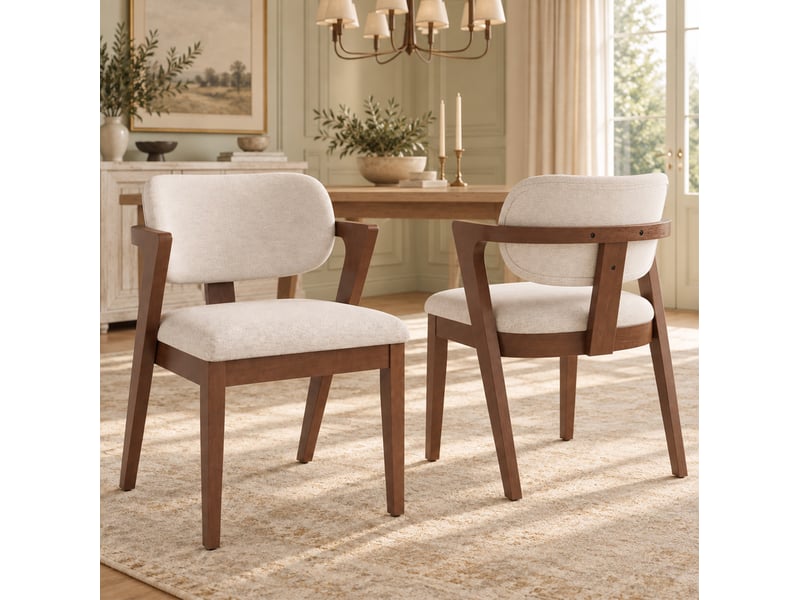 Lot de 6 chaises de salle à manger en bois et lin, noyer et beige avoine - Conforama D