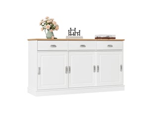 Buffet de rangement 140x40x77 cm - 3 tiroirs - meuble de salon et salle à manger - mdf - blanc