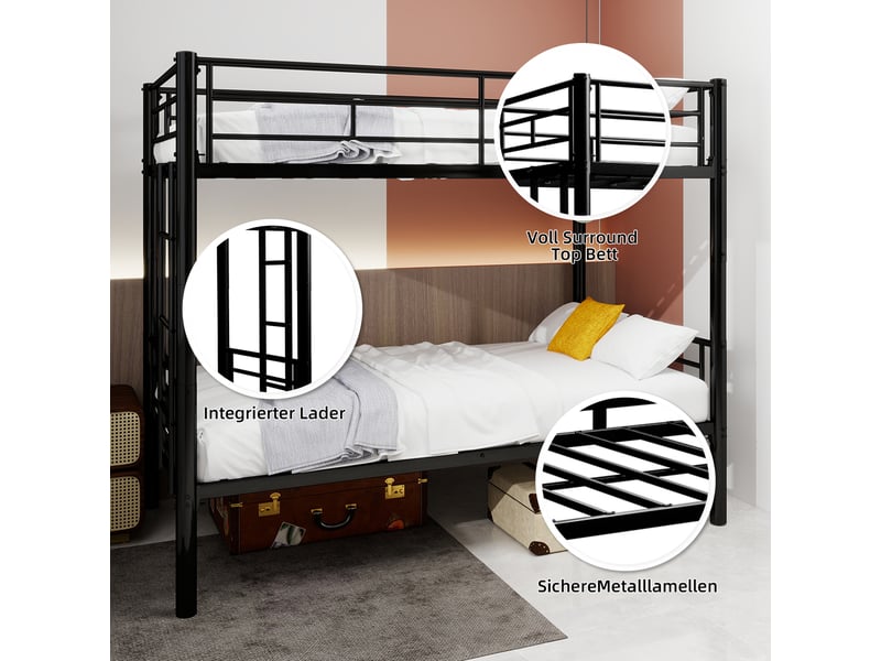  Lit superposé métal noir 90x190 - transformable en 2 lits - garde-corps 31.5cm - rangement sous le lit - échelle large antidérapante  - Conforama C
