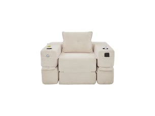 Canapé convertible 2 places en velours côtelé beige avec tiroir intégré et accoudoirs amovibles