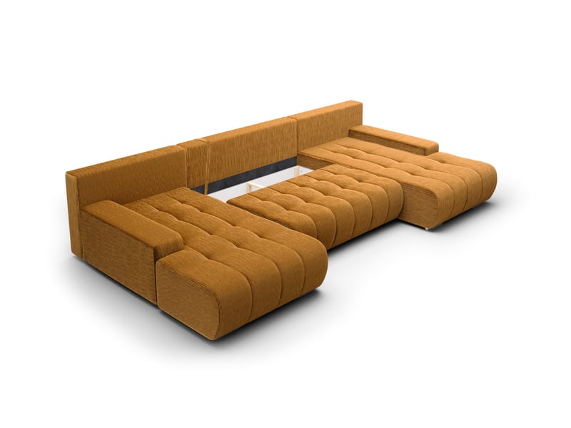 Canapé d'angle convertible velutti u velours côtelé poso jaune, forme u avec coffre - Conforama D