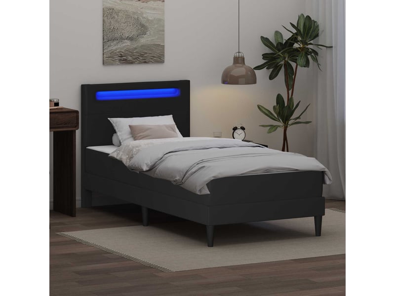  Lit simple- lit adulte -  cadre de lit avec bandes led noir 100 x 200 cm simili cuir  - Conforama C