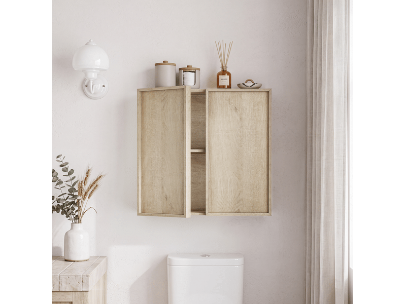 Armoire murale de salle de bains 60x21,6x58 cm effet chêne avec 2 portes - Conforama B