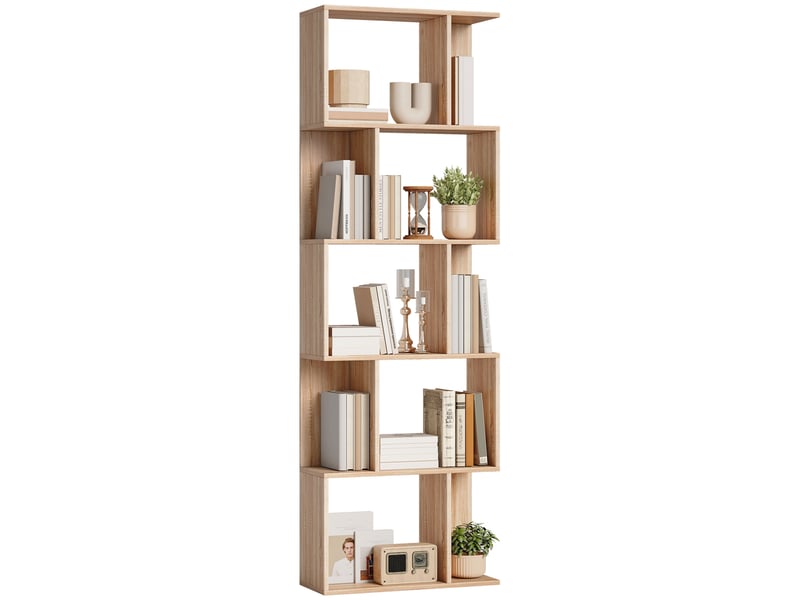  Bibliothèque à 5 niveaux, meuble de rangement en forme de s avec étagères, 60 x 24 x 184,5 cm, effet bois naturel  - Conforama A