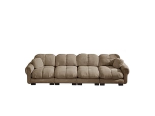 Canapé modulable 3 places en tissu chenille marron, design contemporain avec accoudoirs éléphants et coussin de dossier ergonomique pour salon moderne