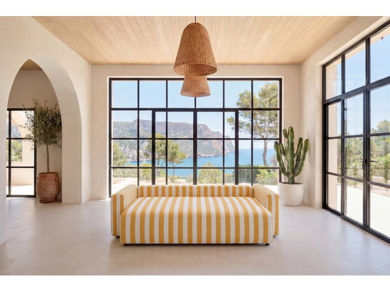  Oli - canapé droit convertible tissu rayé jaune  - Conforama E