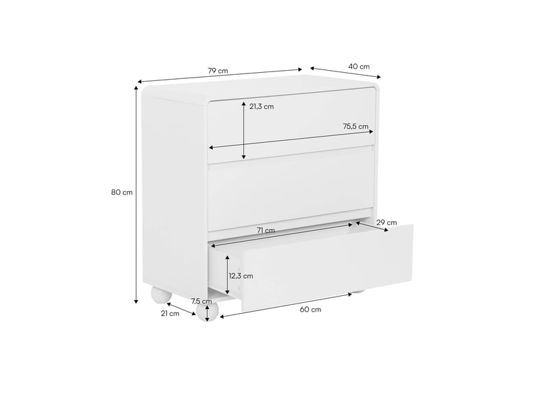  Commode enfant décor bois laqué 3 tiroirs beige - noushka  - Conforama D