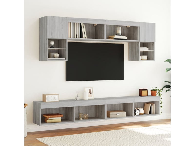  Meuble tv - unités murales tv avec led 6 pcs gris sonoma bois d'ingénierie  - Conforama D
