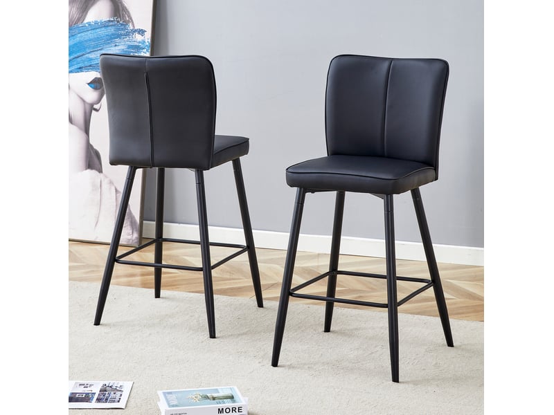  Tabouret de bar avec dossier ergonomique, repose-pieds et pieds réglables, style moderne en pu noir  - Conforama C