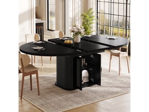 Table à manger extensible 118-158x118x76cm pour 2 à 6 personnes, rangements cachés avec séparateurs réglables et portes à rideau latérales, noir