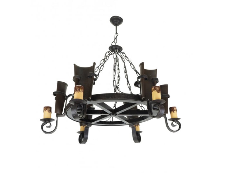  Suspension rustique ABRILA Cantina 6 lumières E27 marron rustique, métal résine et polycarbonate, hauteur réglable 40-75 cm 92.528/6 - Conforama A