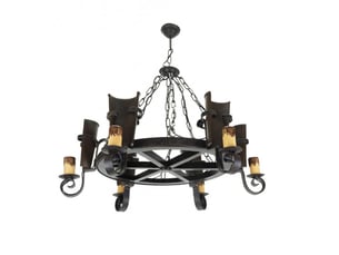 Suspension rustique ABRILA Cantina 6 lumières E27 marron rustique, métal résine et polycarbonate, hauteur réglable 40-75 cm