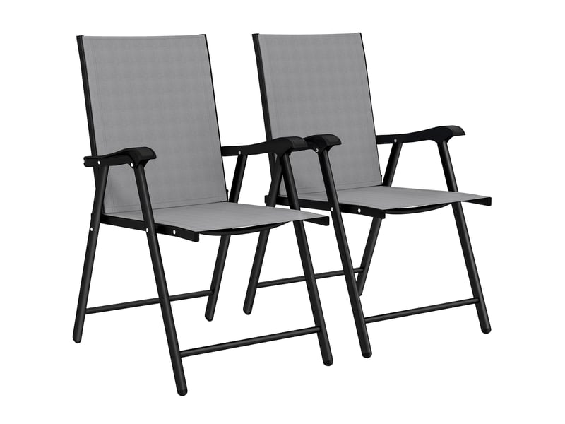 Lot de 2 chaises pliantes avec dossier haut et accoudoirs, gris clair - Conforama A