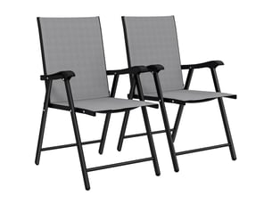 Lot de 2 chaises pliantes avec dossier haut et accoudoirs, gris clair