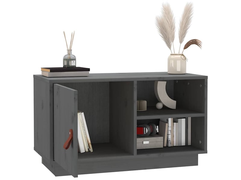  Meuble tv - banc tv - meuble de rangement gris 70x34x40 cm bois de pin massif  - Conforama E