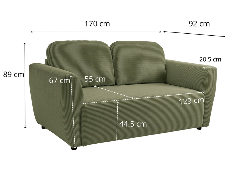  Canape droit fixe vert 2 places  - Conforama H