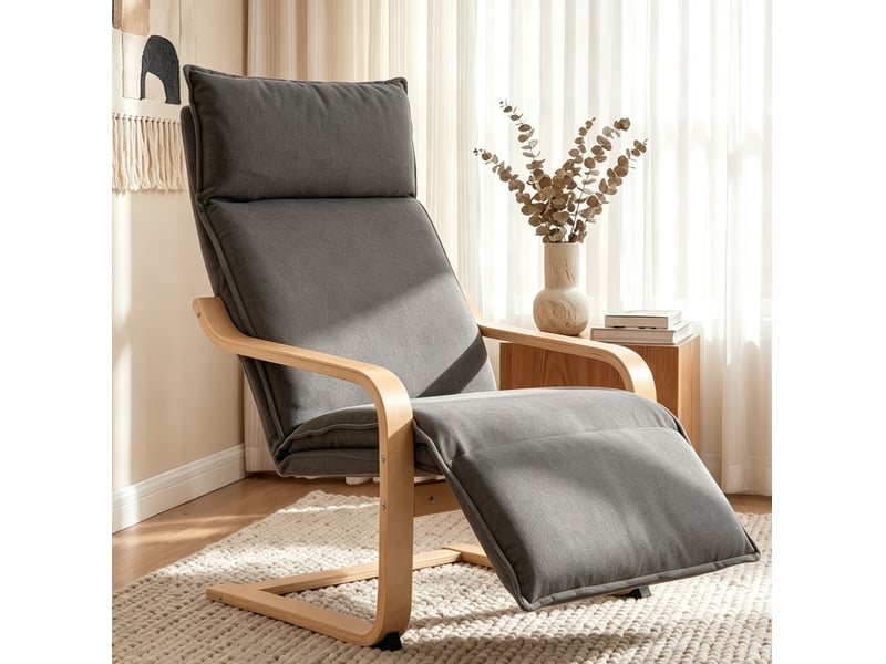  Fauteuil à bascule avec repose-pieds intégré gris foncé  - Conforama B