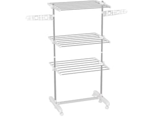 Séchoir à linge mobile pliable 142x55x152 cm – blanc – 3 niveaux, ailes réglables et roulettes freinées