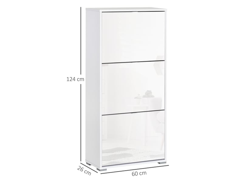  Meuble à chaussures armoire à chaussures 3 portes abattantes 3 compartiments en bois 60l x 26i x 124h cm blanc laqué  - Conforama D
