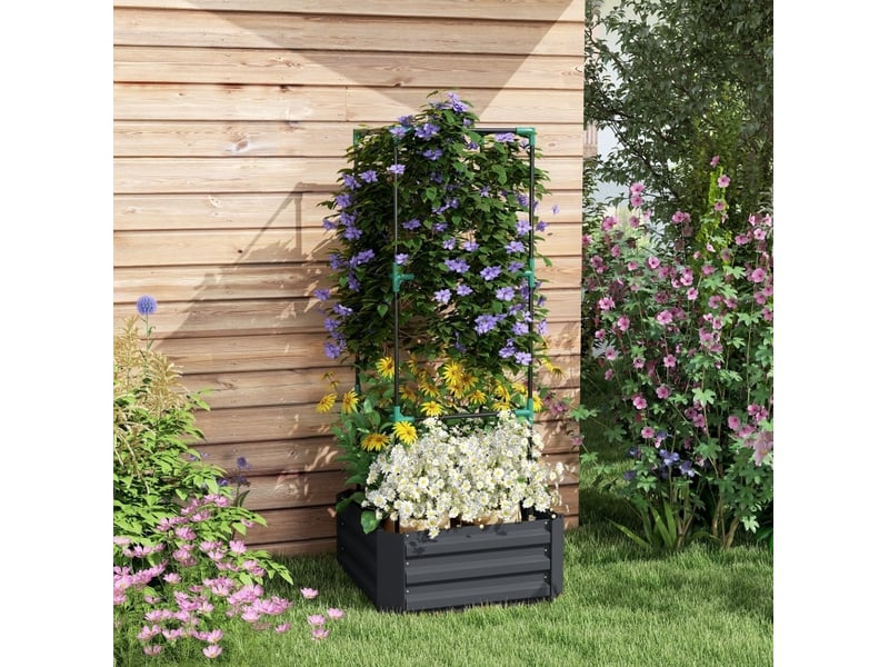  Jardinière enfente 61x61x140 cm – gris foncé – treillis réglable, fond ouvert, acier galvanisé robuste  - Conforama B