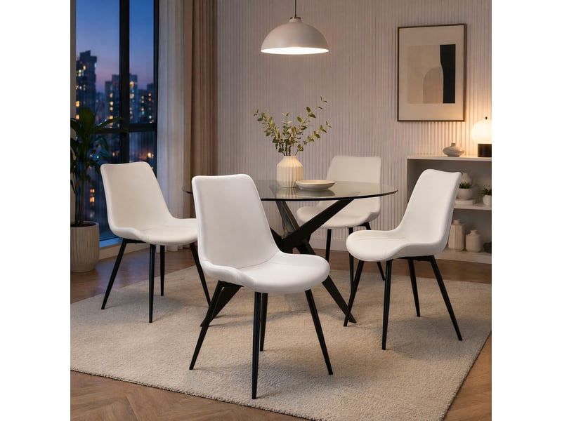  Lot de 4 chaises de salle à manger en polyuréthane blanc et métal noir  - Conforama D