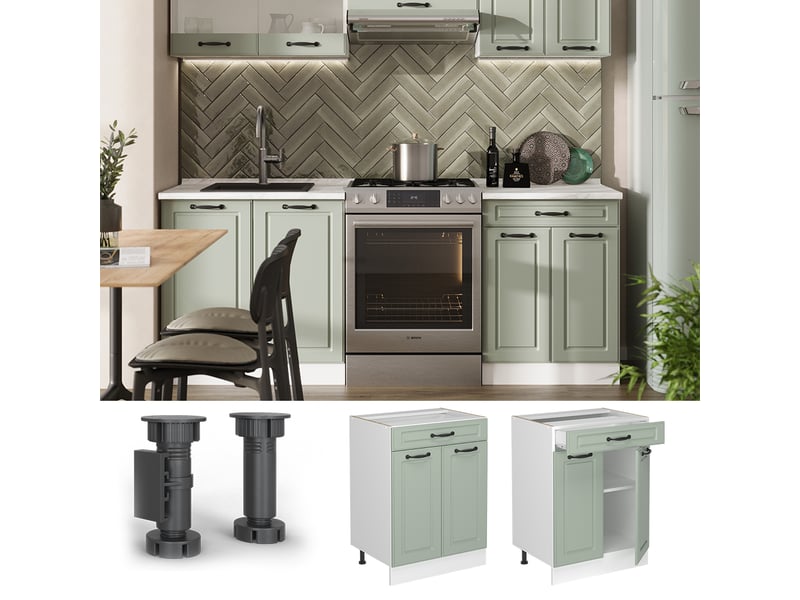  Vicco meuble cuisine, mint campagneblanc, 60cm avec tiroir sans plan de travail  - Conforama D