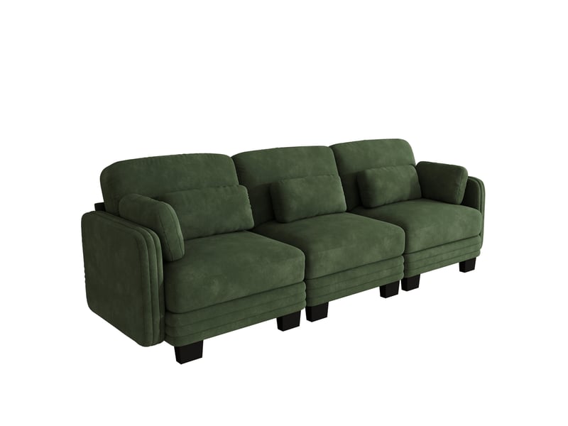  Canapé droit modulable 3 places 253x88x88 cm en chenille vert  - Conforama A