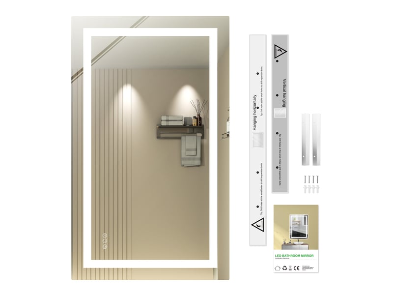  Miroir led 100 x 60 cm, miroir lumineux mural, fonction antibuée, 3 températures de couleur 3000k4500k6000k, luminosité réglable, rectangulaire  - Conforama A