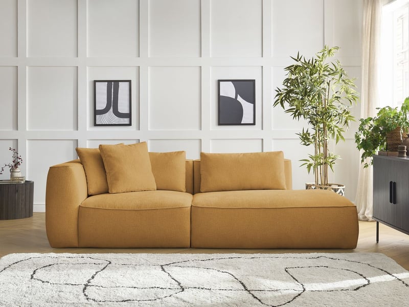 Bobochic canapé droit fixe 3 places leopold tissu texturé jaune accoudoir gauche LEOPOLD - Conforama C