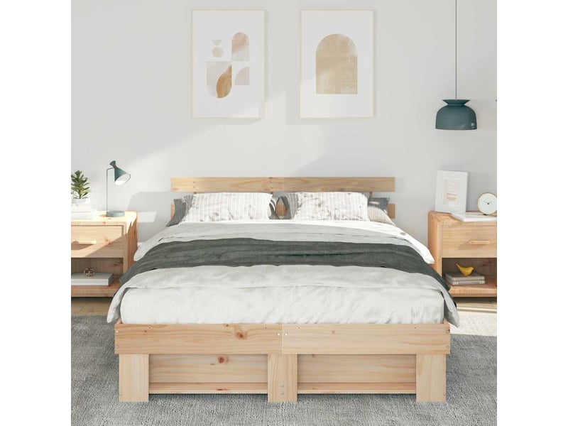  Lit double- lit adulte -  cadre de lit avec tête de lit marron 140 x 200 cm pin massif  - Conforama B