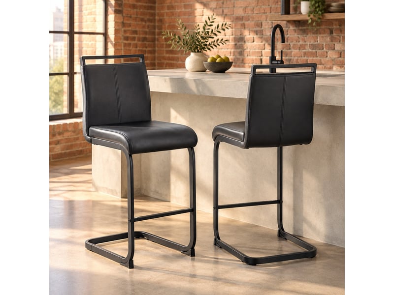  Lot de 2 tabourets de bar avec repose-pieds - lpospi - dossier et assise, cuisinerestauration - simili cuir noir  - Conforama C
