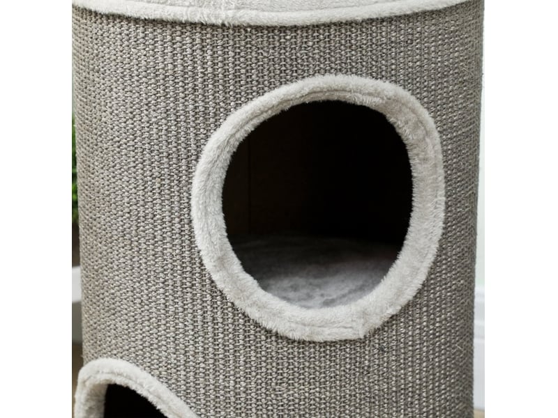  Tour à griffer à 2 niveaux ø35 x h60 cm – gris clair – 2 niches et surface en sisal – sans montage  - Conforama E