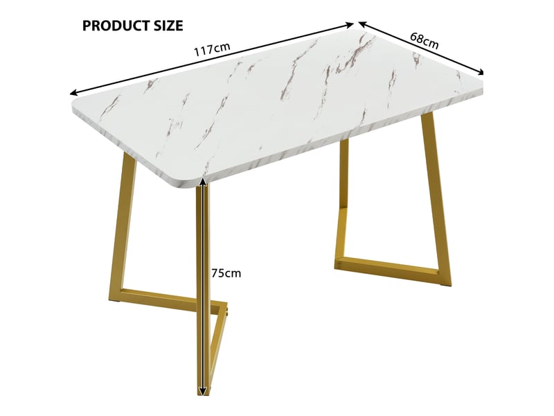  Ensemble table et 4 chaises 117 cm, plateau mdf marbré blanc, velours vert foncé et pieds dorés design  - Conforama C