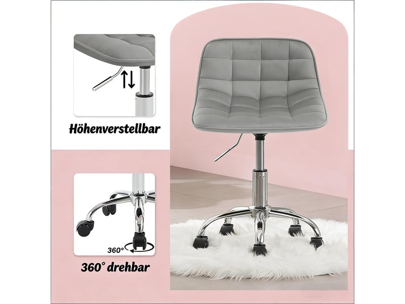  Chaise de bureau basse pivotante réglable en hauteur - lpospi - dossier courbé, velours, gris clair  - Conforama E