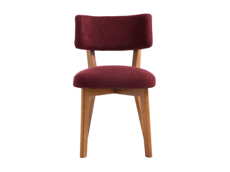  Lot de 2 chaises salle à manger 54x47x77 cm, assise douillette, pieds en bois, tissu lin bordeaux rouge, repas et cuisine  - Conforama A