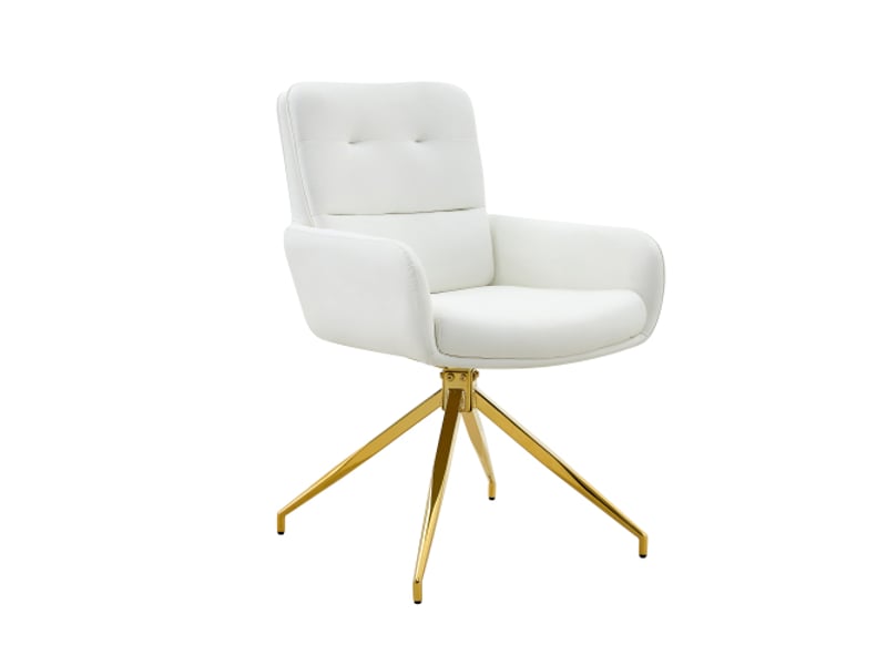 Lot de 2 chaises pivotantes européennes – design luxe léger, siège pu blanc, pieds dorés, rotation 360°, pour dîner - Conforama A