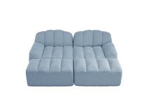 Canapé panoramique coquille 2 places, 2 poufs bleu – 210 x 165 x 79 cm