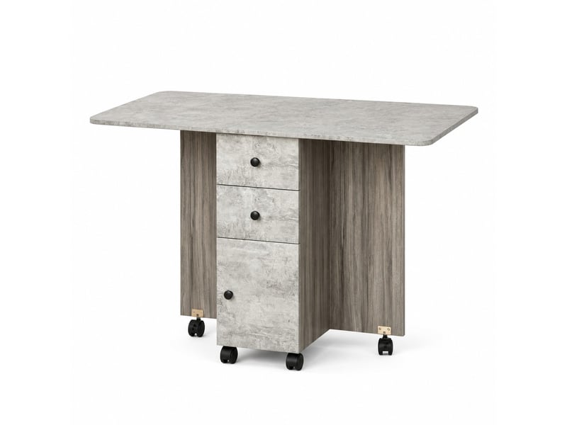  Table de salle à manger pliante jusqu’à 6 personnes avec tiroirs, rangement et 6 roulettes freinées pour cuisine grise  - Conforama A