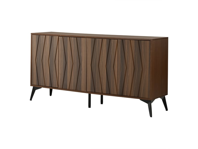Buffet 4 portes 140 cm étagères réglables meuble de rangement couleur noyer vintage - Conforama W