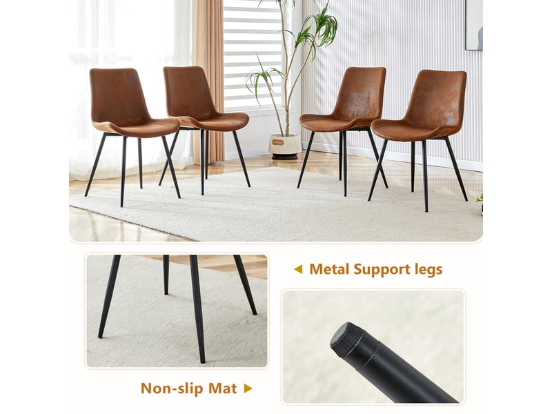  Ensemble table à manger rectangulaire 160 cm avec 4 chaises, étagère intégrée, plateau mdf, tissu marron et métal noir  - Conforama R