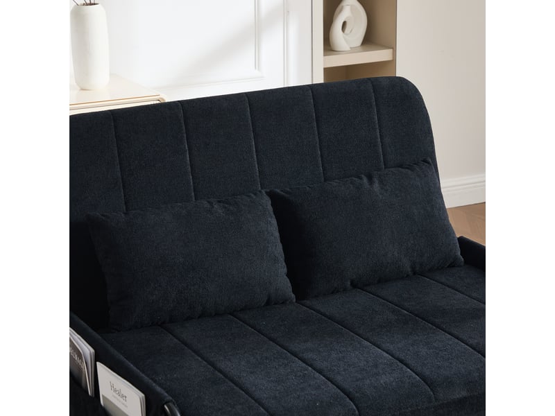  Canapé convertible 2 places noir, canapé-lit avec rangement intégré et cadre métal industriel, tissu chenille pour salon ou bureau  - Conforama R