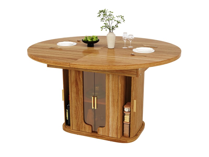  Table à manger extensible,118-158x118x77 cm,avec rangement,mdf,coloris noyer  - Conforama A