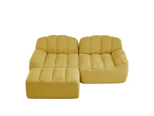 Canapé d’angle coquille 2 places avec pouf jaune – 210 x 165 x 79 cm