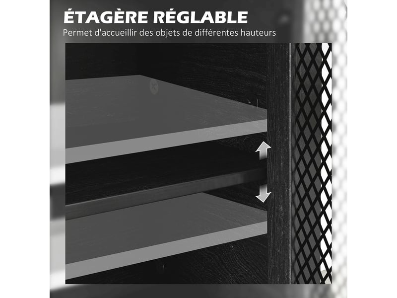  Buffet bas meuble de rangement 4 portes avec étagères réglables et 2 tiroirs style industriel noir 150 x 40 x 85 cm  - Conforama E