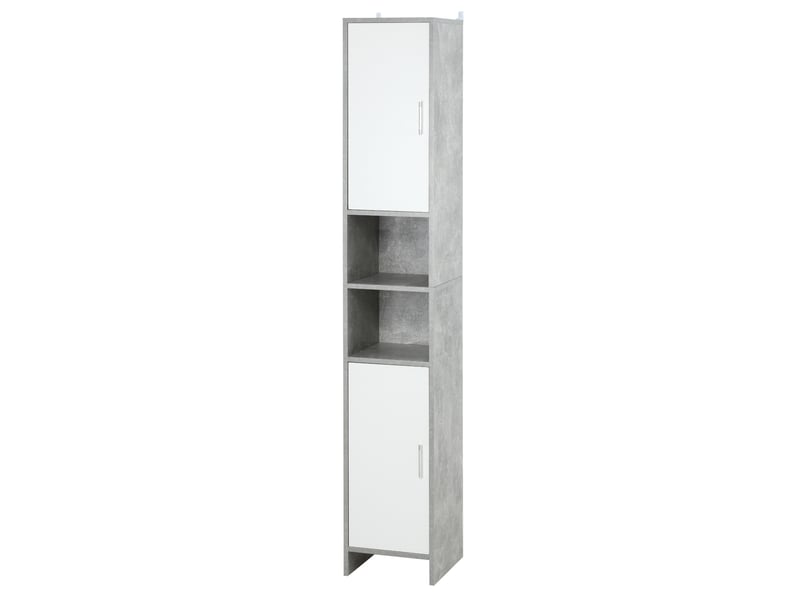  Meuble de salle de bains avec 2 placards et 2 compartiments ouverts, aspect bois (effet ciment), 30 x 30 x 180 cm  - Conforama A