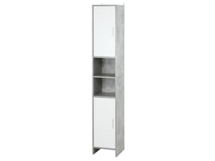 Meuble de salle de bains avec 2 placards et 2 compartiments ouverts, aspect bois (effet ciment), 30 x 30 x 180 cm